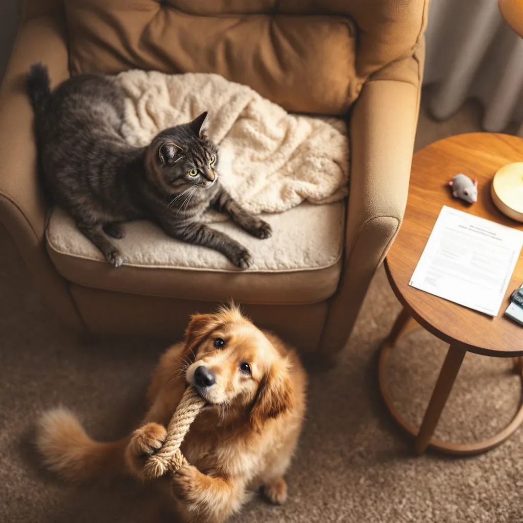 Pets Playing in Living Room